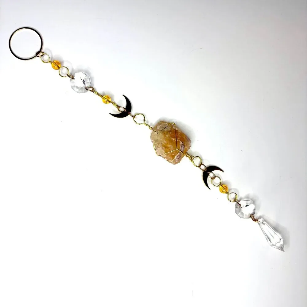 Raw Citrine Gemstone Wall Hanging, Prosperity & Joy Gemstone Decor, 13 Inches